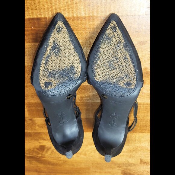 USED Jessica Simpson Pamira Black Caged Stiletto Suede Pump Strappy Heels US 8.5 - Picture 10 of 15